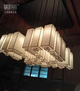 中式布艺羊皮纸吊灯别墅会所大厅晏会厅装饰灯售楼处大型工程灯具