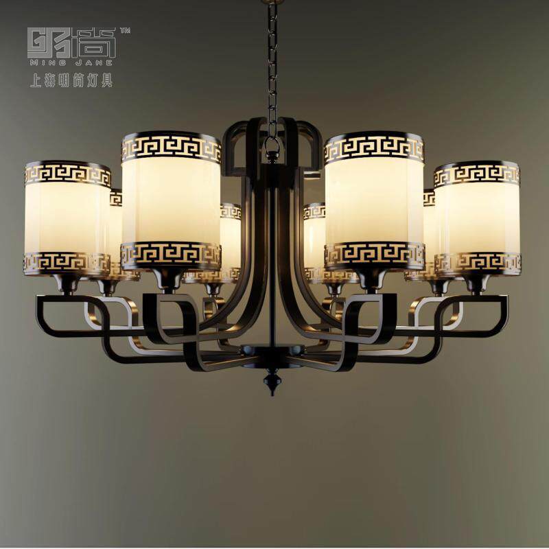 明简现代铁艺新中式客厅多头吊灯书房别墅吊灯样板房非标定制灯具