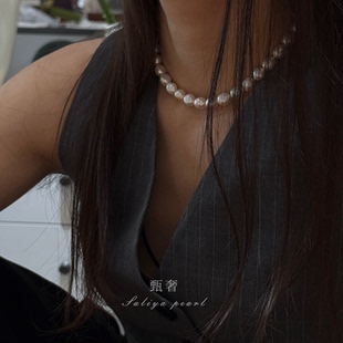 10mm炫彩无核陨石形淡水巴洛克异形珍珠短项链洋气 岁月可颂