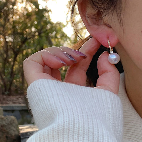 《未语》原创设计简约时尚10-11mm大颗粒珍珠耳扣耳环高级感耳饰