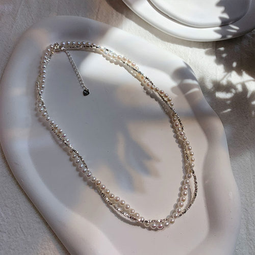 《光影交错》网红爆款碎银子珍珠项链小米珠双层锁骨链925纯银女