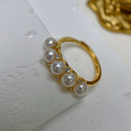 《星河碎梦》倪妮同款天然珍珠戒指精工纯银花环开口指环2024新款