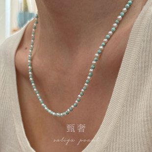 50cm天然原矿绿松石高瓷极光淡水珍珠项链三层手链手串 浅夏