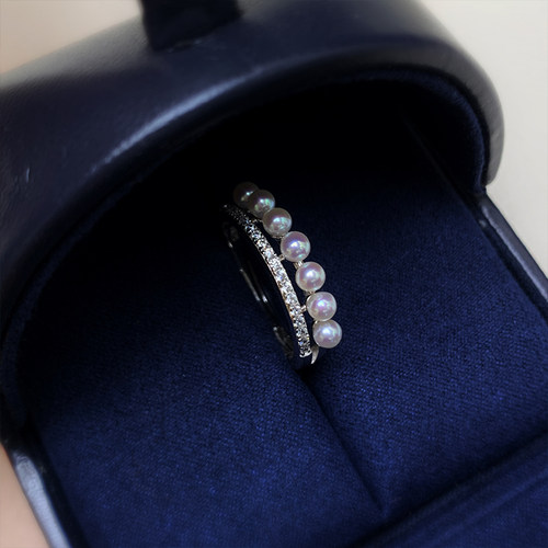 《如影随形》精工纯银双排超亮迷你天然小珍珠戒指环精致百搭高级