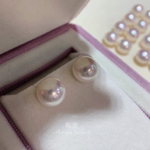 《半月》10-11mm极光高品质6A级馒头圆无核淡水珍珠耳钉素钉耳环