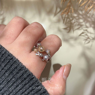 甄奢 精品正圆极光天然色淡水糖果色珍珠纯银彗星戒指 寰宇星辰