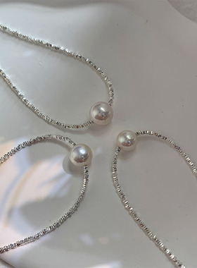 《晓月如银》网红爆款白色爱迪生淡水珍珠碎银子项链路路通锁骨链