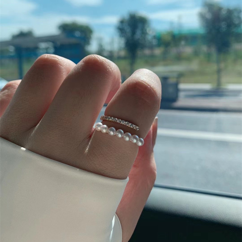 《玲珑星雨》小巧珍珠戒指时尚年轻精工纯银高级感开口可调节女