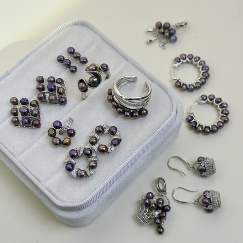 天然淡水珍珠炫彩紫色keshi耳钉