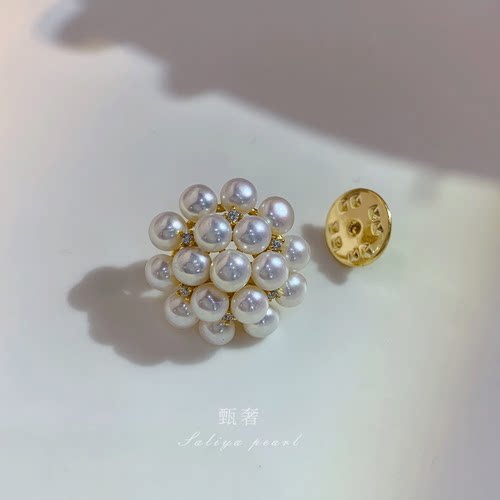 《玉盘花开》天然极光淡水珍珠高档胸针扣复古花朵配饰教师节送礼