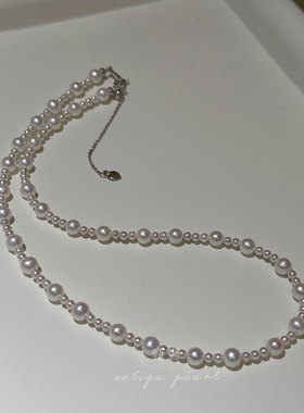 《晚星》精品极光天然淡水珍珠大小间隔锁骨项链气质颈链小众设计