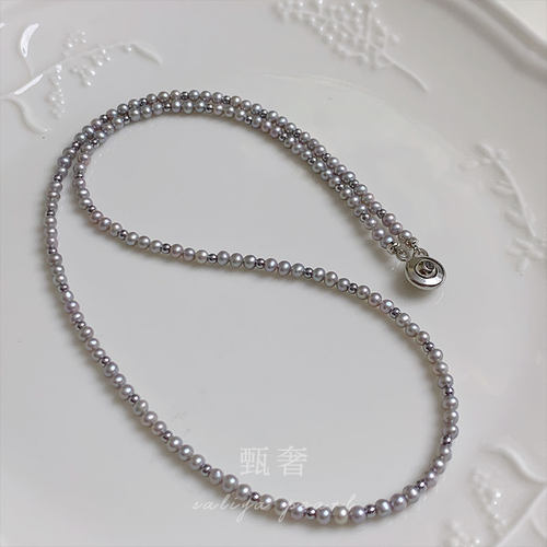 甄奢50cm灰色3mm小珍珠项链