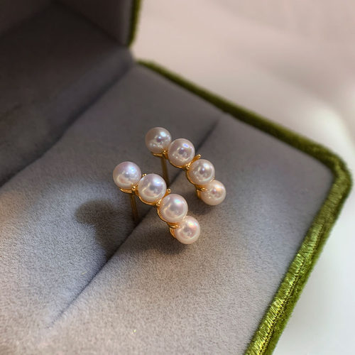 《雪欲落》精工纯银豌豆荚天然淡水珍珠耳钉平衡木耳环通勤精致