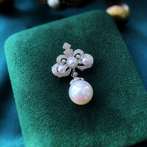 《一帘秋梦》淡水珍珠胸针高档复古925纯银吊坠两用款2024年新款