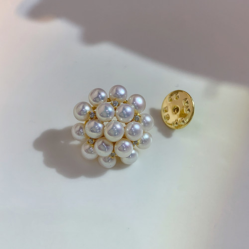 《玉盘花开》天然极光淡水珍珠高档胸针扣复古花朵配饰教师节送礼