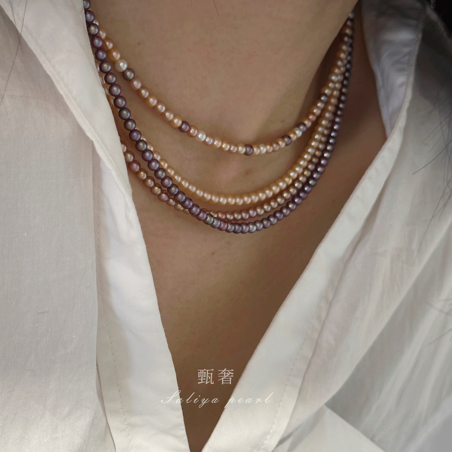 《彩虹糖豆》天然淡水珍珠混彩珍珠项链金珠紫珠糖果色锁骨项链