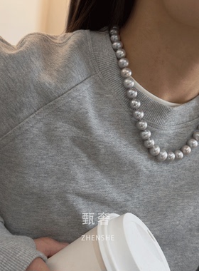《醉烟霞》11-12mm真多麻色无核淡水大珍珠项链高级灰色满珠串链