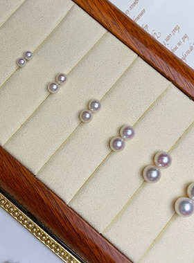 《梦》超亮极光正圆白色淡水AK珍珠耳饰纯银单珠基础单珠耳钉女