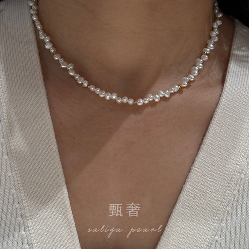 甄奢精品高品质小花瓣珍珠项链