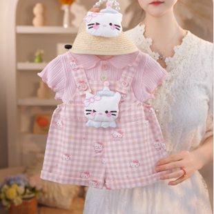 111 套装 2026年夏季 女童可爱立体冰激凌小猫背带裤