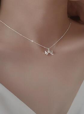 925纯银蝴蝶结项链2022年新款女简约时尚百搭锁骨链女网红饰品