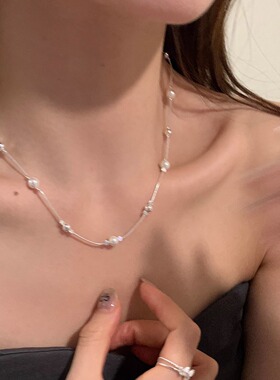925纯银蛇骨珍珠颈链轻奢项链2025新款爆款秋季小众女锁骨链