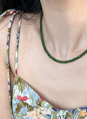中式绿色串珠项链个性气质时尚爆款锁骨链轻奢小众设计高级感颈链