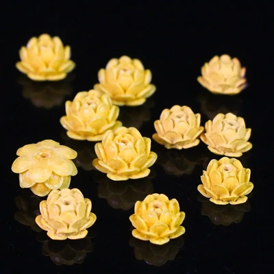 雄黄砂朱砂莲花配件散珠DIY手串佛珠念珠配饰黄色小配珠纽扣坠子