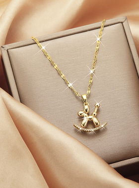 时尚设计气球狗项链钛钢不掉色夏季锁骨链轻奢小众高级感饰品