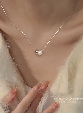 S925银饰爱心项链女小众设计感高级2023新款桃心形吊坠轻奢锁骨链