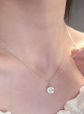 小珍珠贝壳银项链2024新款吊坠女锁骨链轻奢小众设计气质高级