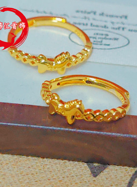 新款古法小马戒指手饰 铜镀金开口马上有钱指环女铜钱戒