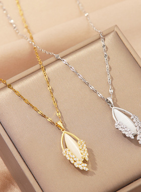 时尚新款猫眼麦穗钛钢项链女不掉色夏季轻奢高级感锁骨链配饰品