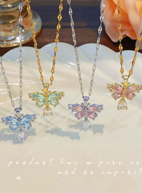 项链女网红欧美轻奢锆石蝴蝶锁骨链小众轻奢新款设计吊坠气质饰品