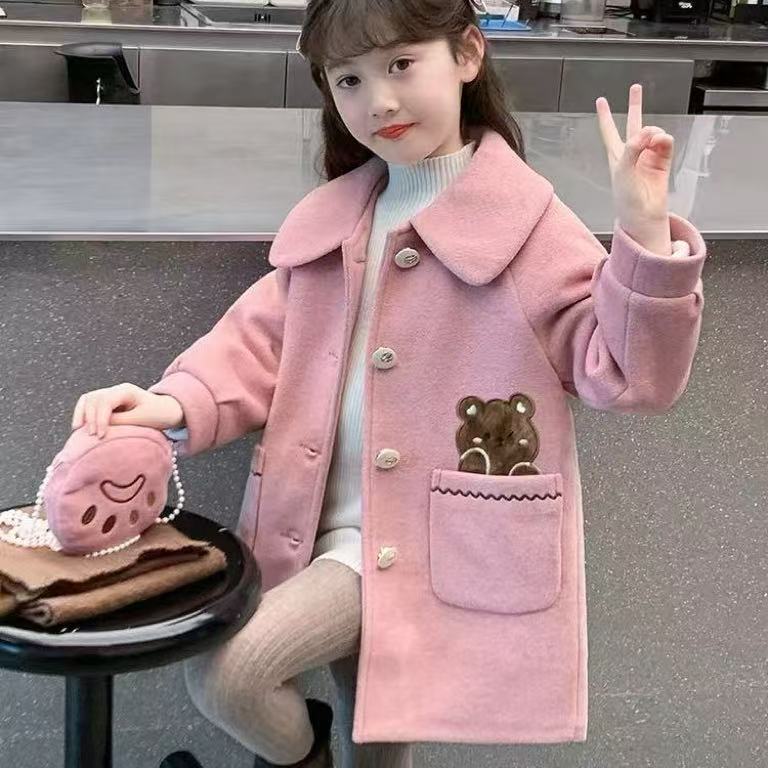 女童秋冬外套2025新款儿童毛呢中长款加厚风衣冬装小女孩呢子大衣