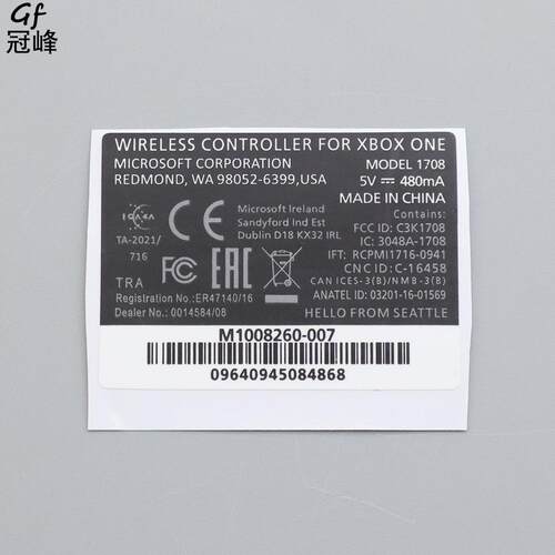 适用于XBO ONE S手柄背贴便签贴纸 xbo one slim手柄标签贴纸