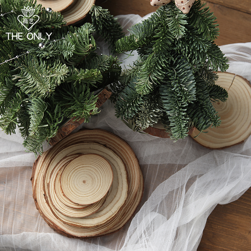 薇艺 圆木片圣诞树底座装饰材料天然木片节日氛围布置拍照道具