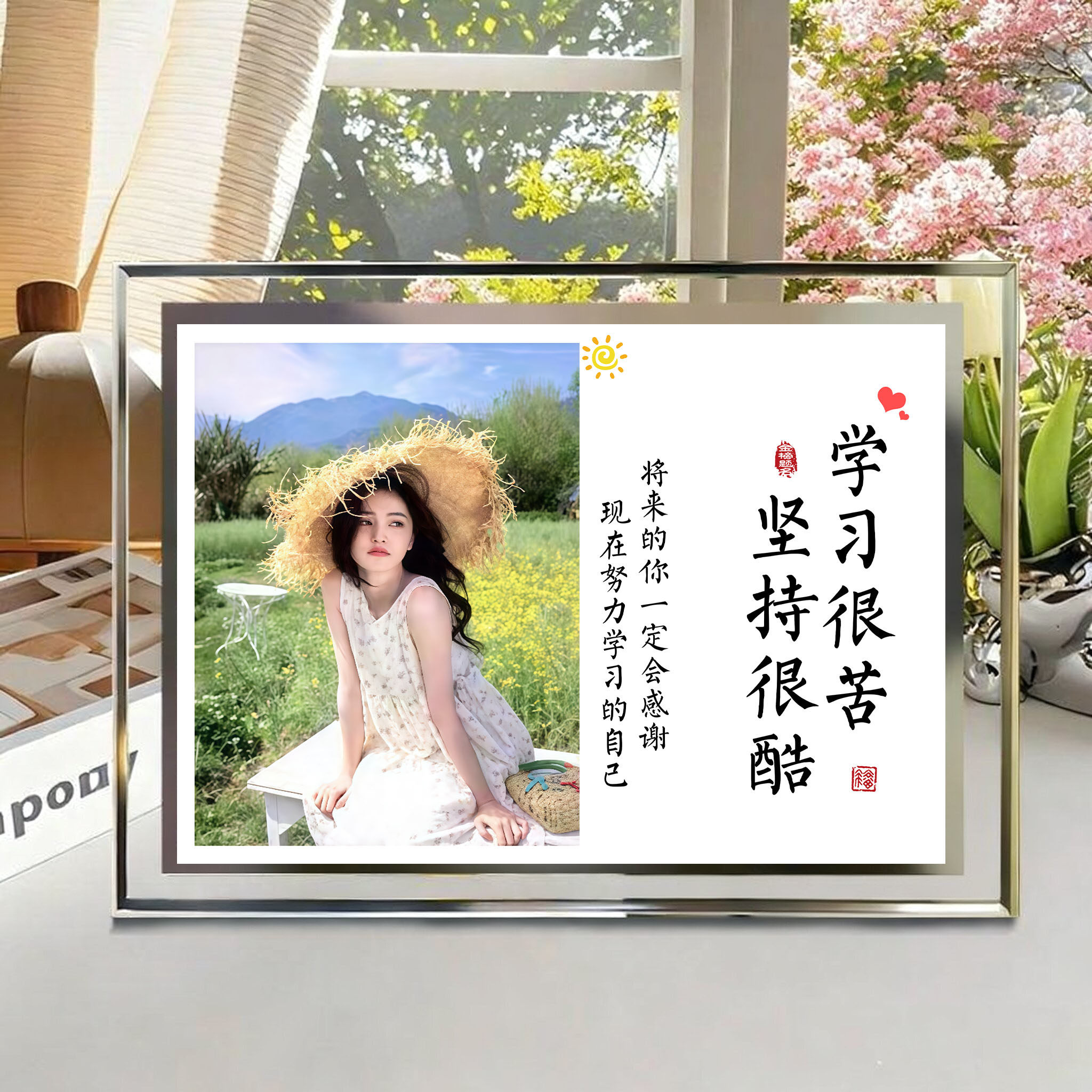 白鹿劝学照鼓励学习很苦摆台励志摆件洗照片桌面孩子成品学生相框