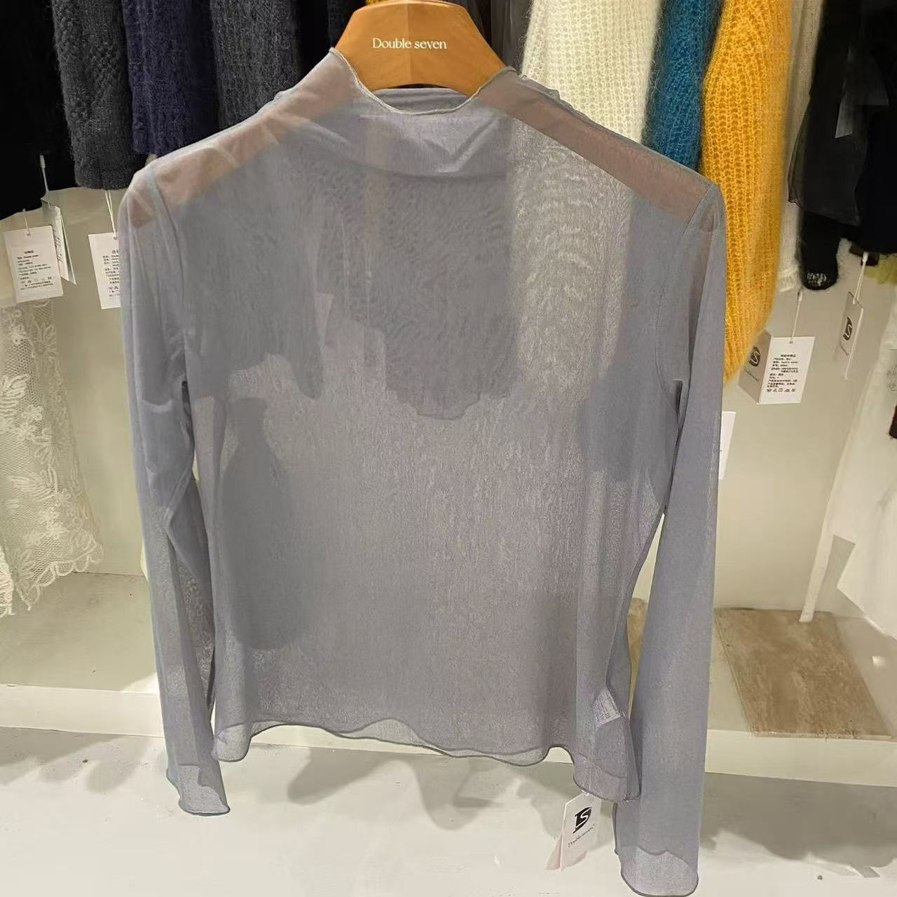 2025冬季新款DoubleSeven纯欲风网纱透视衫叠穿打底内搭小件上衣