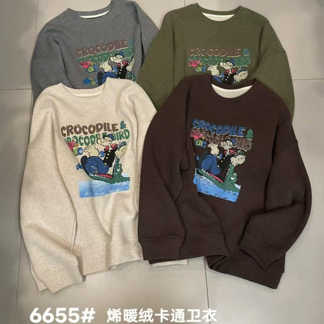 2025冬季新款KEYBOARD休闲百搭卡通动物烯暖绒宽松卫衣上衣减龄女