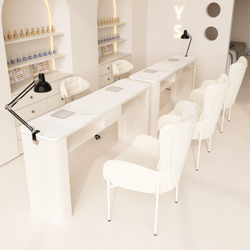 铁叮当奶油风美甲桌椅套装带吸尘器插座美甲台网红大理石修甲桌