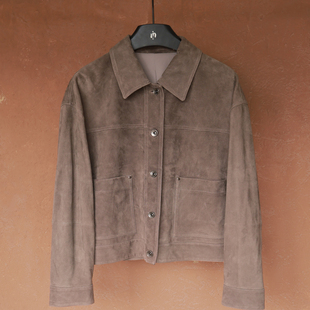 IMMUNO壹糯 进口混种绒面羊皮真皮反绒皮夹克羊皮绒翻领皮衣外套