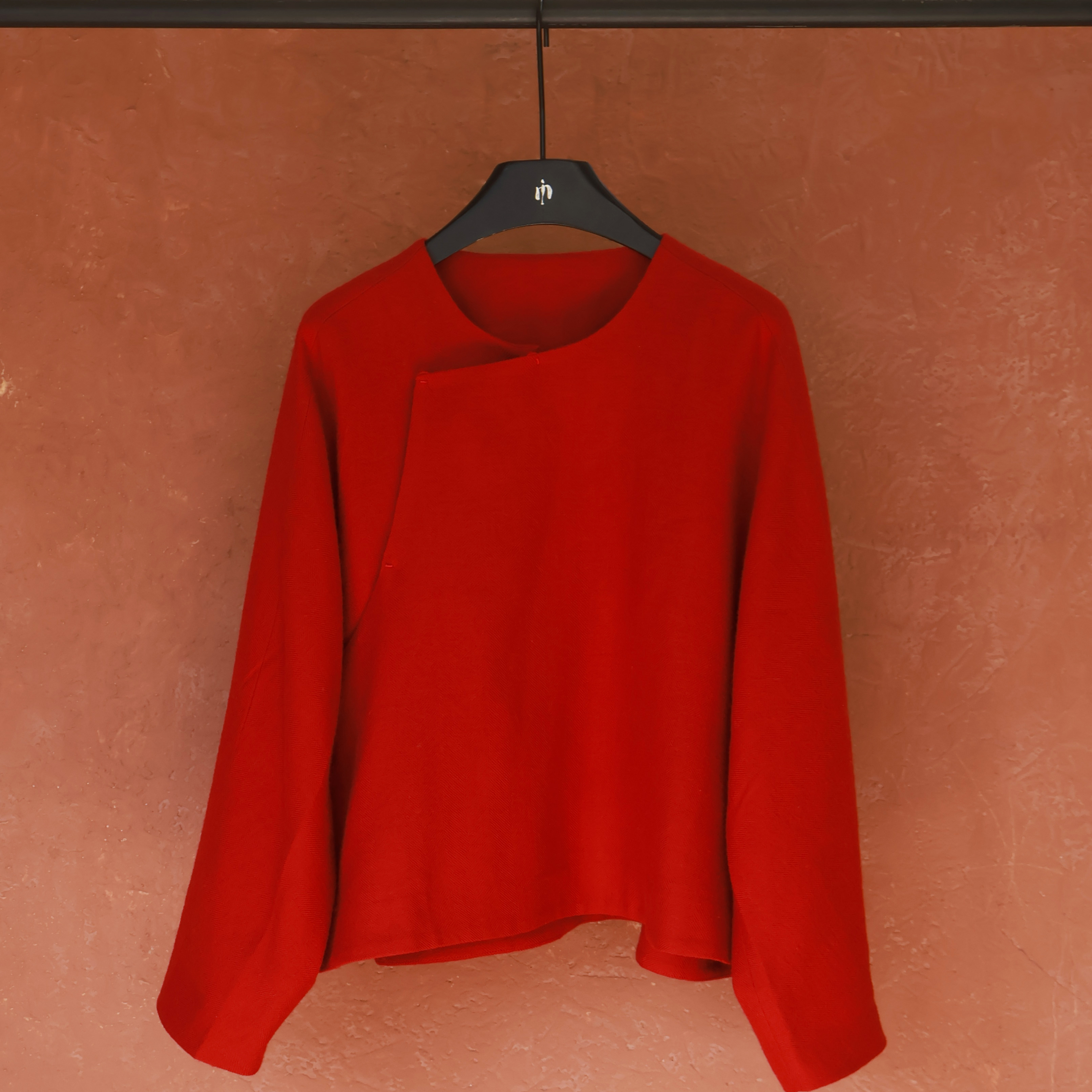 IMMUNO壹糯 东方人字纹羊毛斜门襟圆领披肩中式极简宽松典雅外套