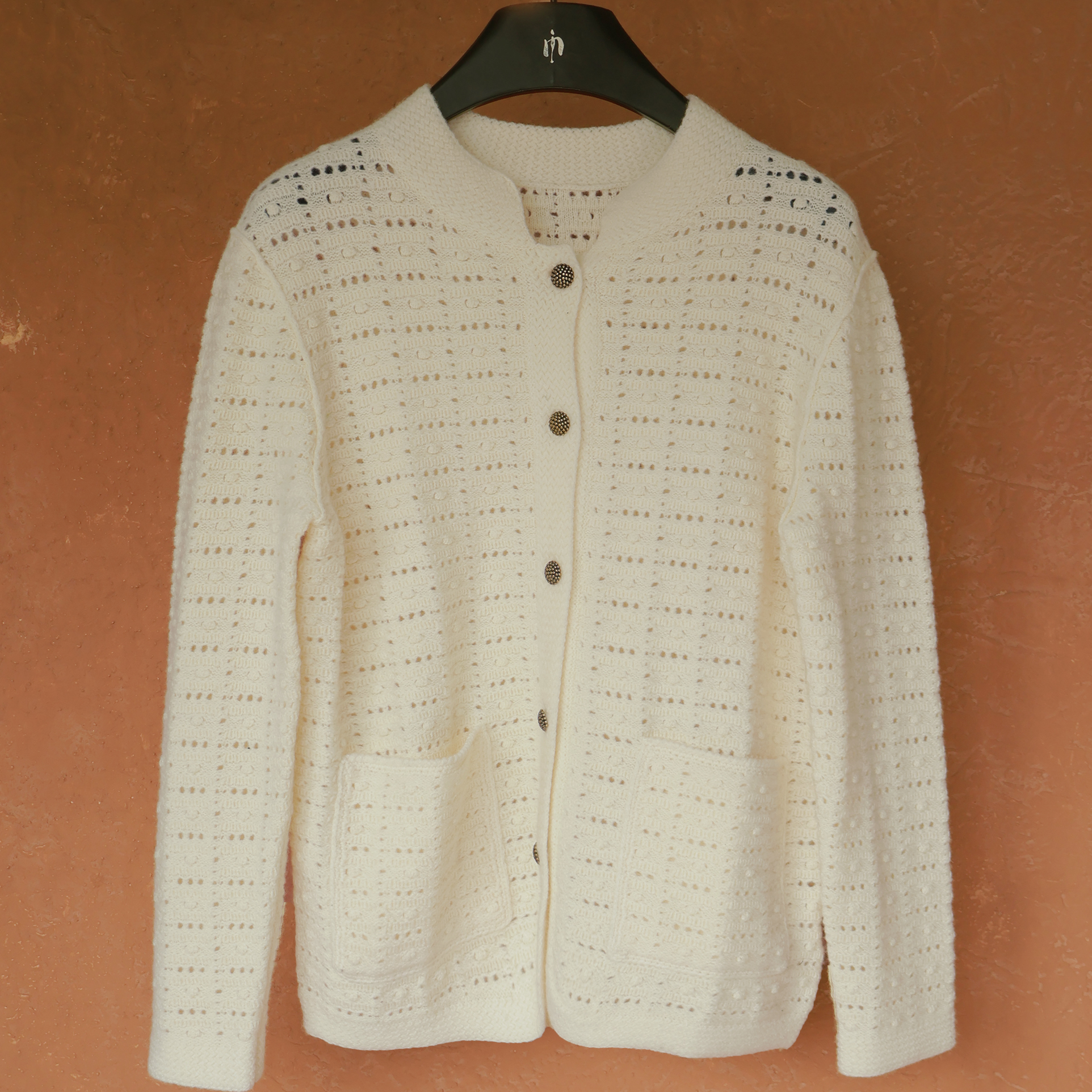 IMMUNO壹糯 高定手工钩花L*p立领开衫针织镂空毛衣外套