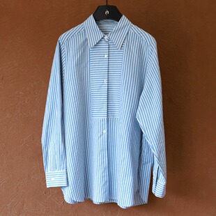 上衣 蓝白条宫廷风休闲宽松长袖 IMMUNO壹糯 撞色竖条纹丝棉衬衫