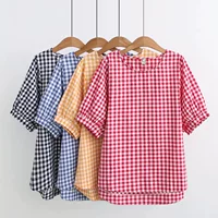 XL 2018 của phụ nữ trung niên cotton và vải lanh nửa tay áo văn học nhỏ cổ tròn tươi kẻ sọc áo thun mẹ - Phụ nữ cao cấp áo kiểu nữ đẹp tuổi 40