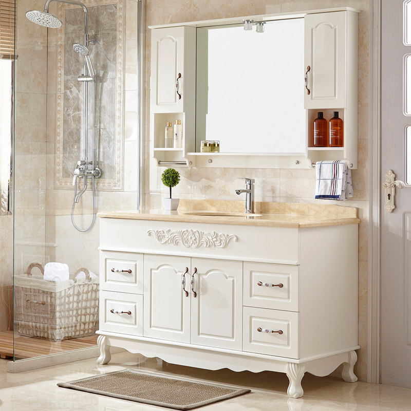 European-style oak bathroom cabinet combination floor-standing washbasin floor-standing toilet hand washbasin mirror cabinet marble