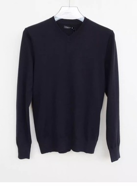 拉夏PT系列/S专柜断码男装春秋舒柔修身V领毛线针织衫2A2733黑色