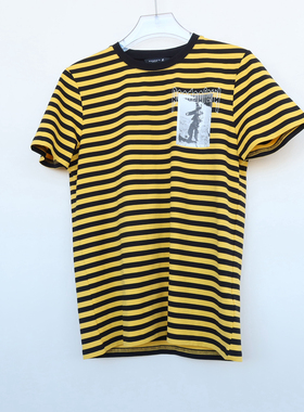 拉PT系列/S/M专柜男装夏纯棉重磅条纹圆领短袖T恤2A2493黄色