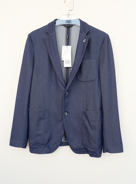 拉PT系M撤柜正品男春秋柔软针织弹力修身休闲西装外套5A2060藏青